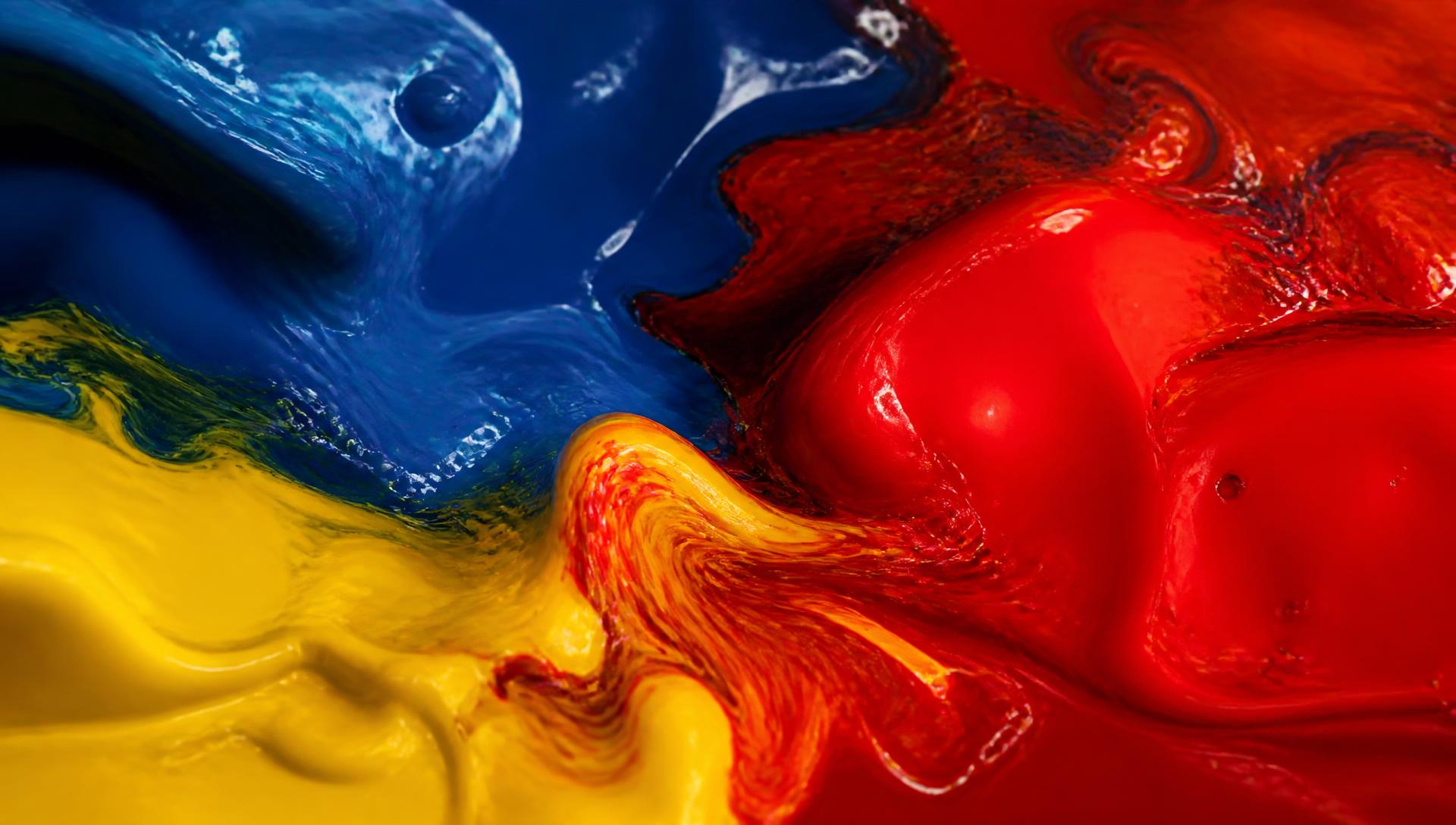 Molten pools of cobalt, vermilion and cadmium encaustic paint